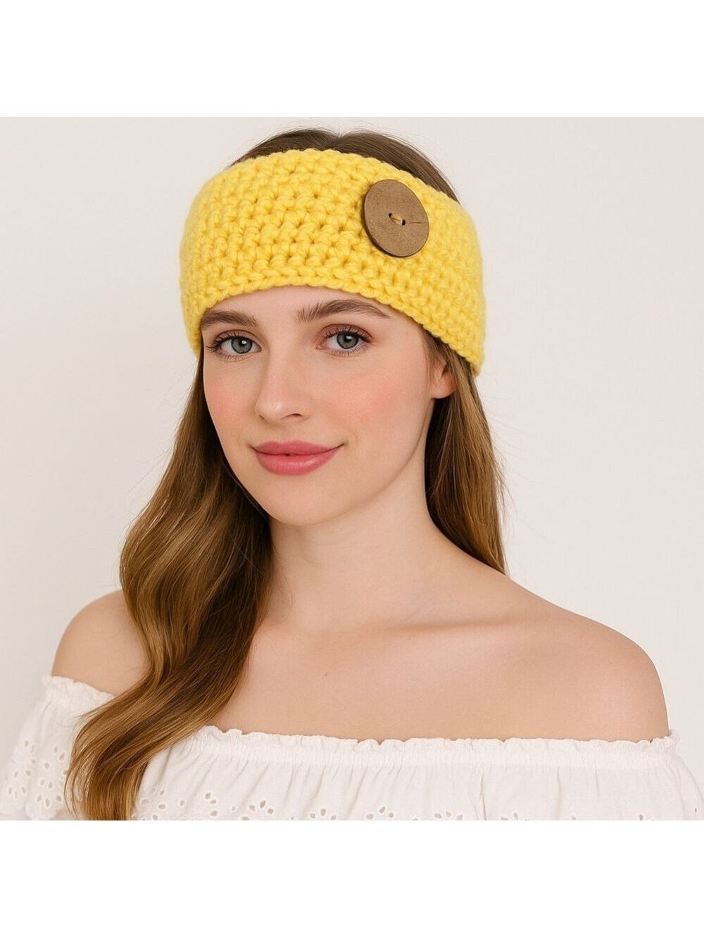 Yellow Handcrafted Knit Headband/Collar With Button Accent New With Tags